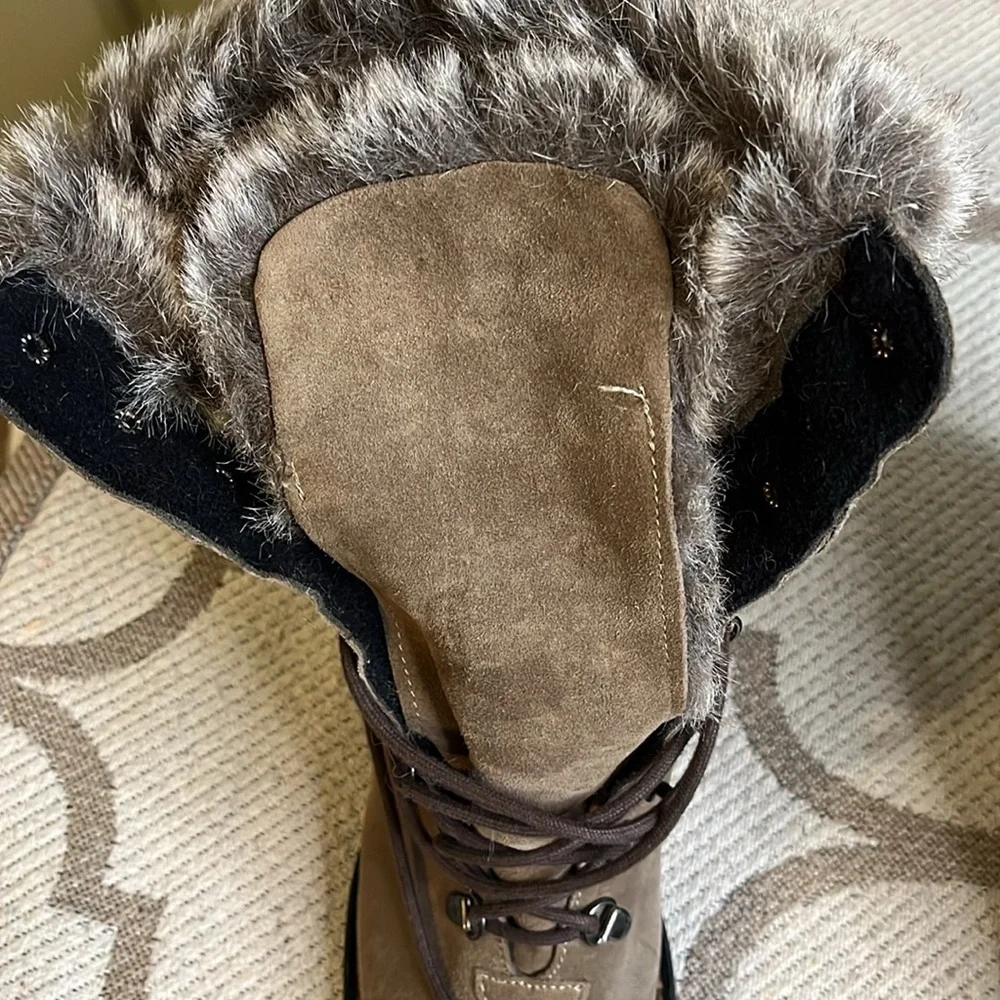 AQUATALIA BY MARVIN K BRASS WEATHERPROOF BROWN SUEDE FAUX FUR lace up boots - Picture 12 of 15